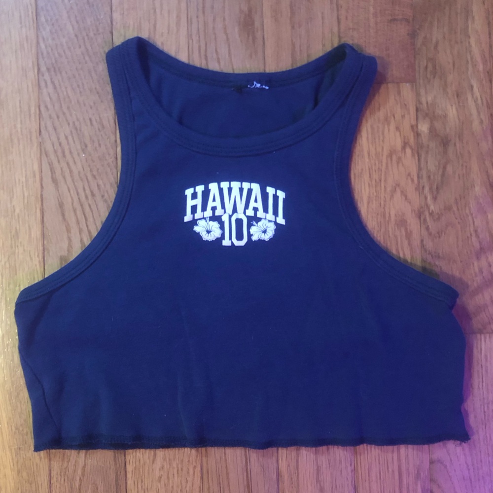 blue cropped tank top